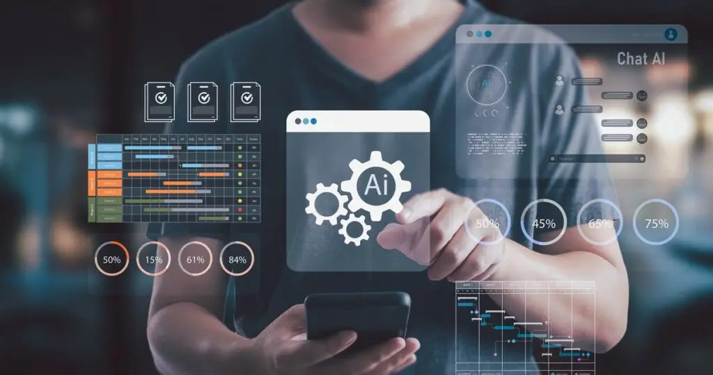 Person using AI and automation dashboards on connected devices